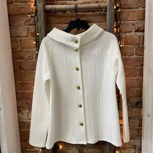 Sail to Sable White Textured Sweater with Gold Buttons on back